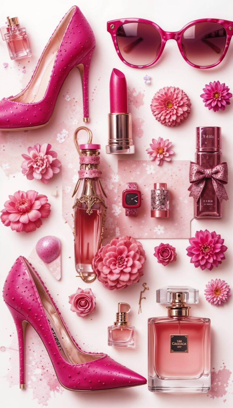 Fashion_Accessories_Collage_With_Heels_Lipstick_Sunglasses_Perfume_In_Bold_Pink_Tones_mobile_phone_wallpaper_HD_Best_Wallpapers_for_Girls