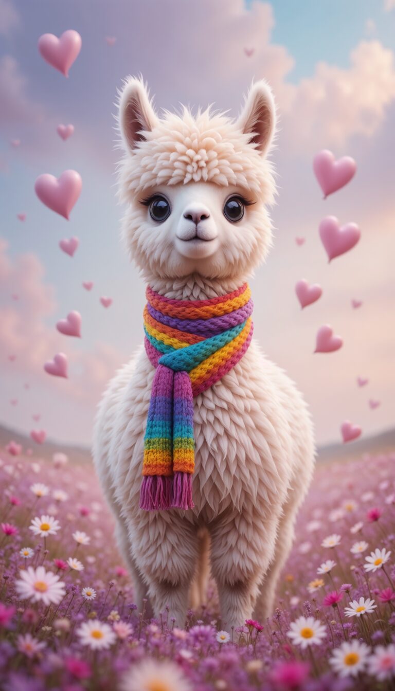 Fluffy_Alpaca_With_Rainbow_Scarf_In_Pastel_Meadow_With_Hearts_Cute_Wallpaper_For_Phone