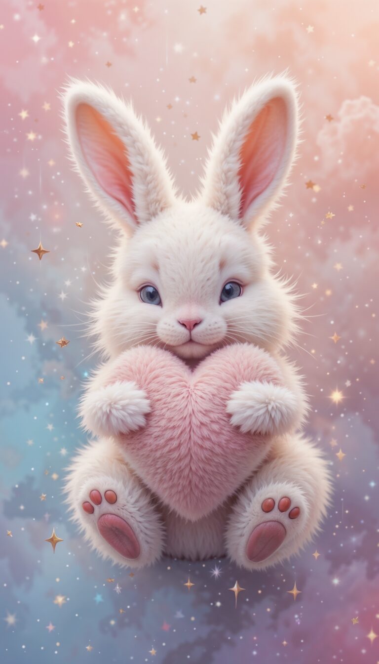 Fluffy_White_Bunny_With_Heart_Soft_Toy_On_Pastel_Background_With_Sparkles_Cute_Wallpaper_For_Phone