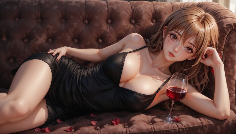 Hot_Anime_Girl_In_Black_Dress_With_Tears_Lying_On_Velvet_Couch_Image_Of_Sad_Anime