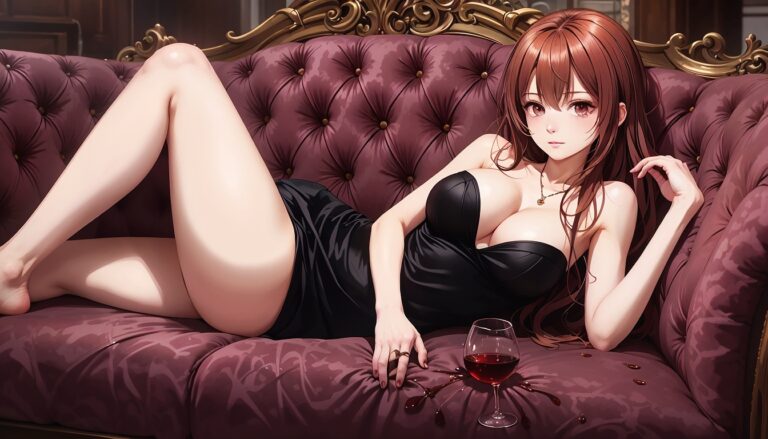 Hot_Anime_Girl_In_Black_Dress_With_Tears_Lying_On_Velvet_Couch_Image_Of_Sad_Anime