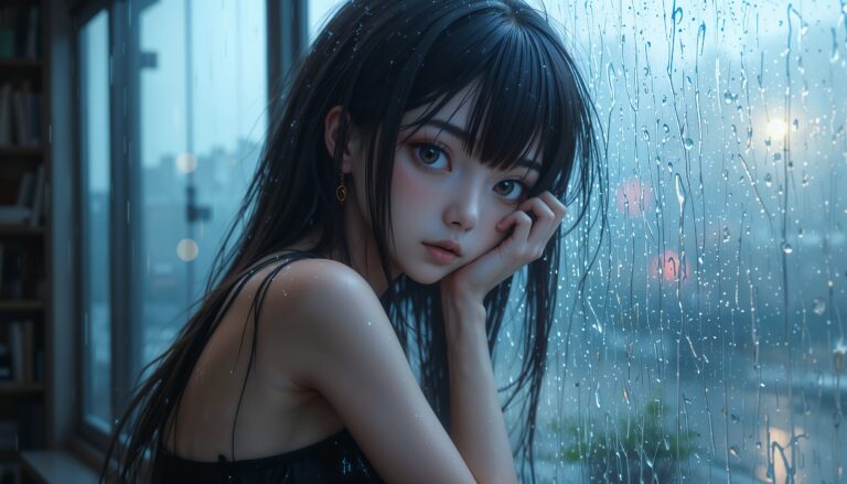 Hot_Anime_Girl_Leaning_On_Rainy_Window_With_Foggy_Reflection_And_Soft_Light_Image_Of_Sad_Anime