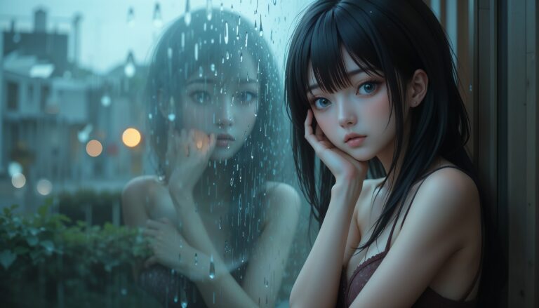 Hot_Anime_Girl_Leaning_On_Rainy_Window_With_Foggy_Reflection_And_Soft_Light_Image_Of_Sad_Anime