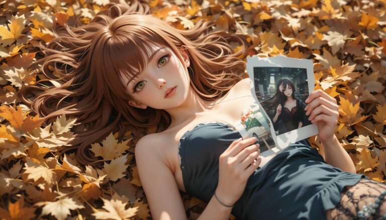 Hot_Anime_Girl_Lying_In_Autumn_Leaves_With_Torn_Photo_And_Tears_Image_Of_Sad_Anime
