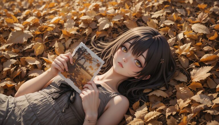Hot_Anime_Girl_Lying_In_Autumn_Leaves_With_Torn_Photo_And_Tears_Image_Of_Sad_Anime
