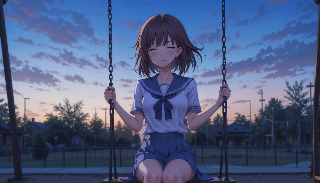 Alone on the Swing – Evening Sadness 1 Hot_Anime_Girl_On_Swing_At_Dusk_In_School_Uniform_With_Tears_Image_Of_Sad_Anime