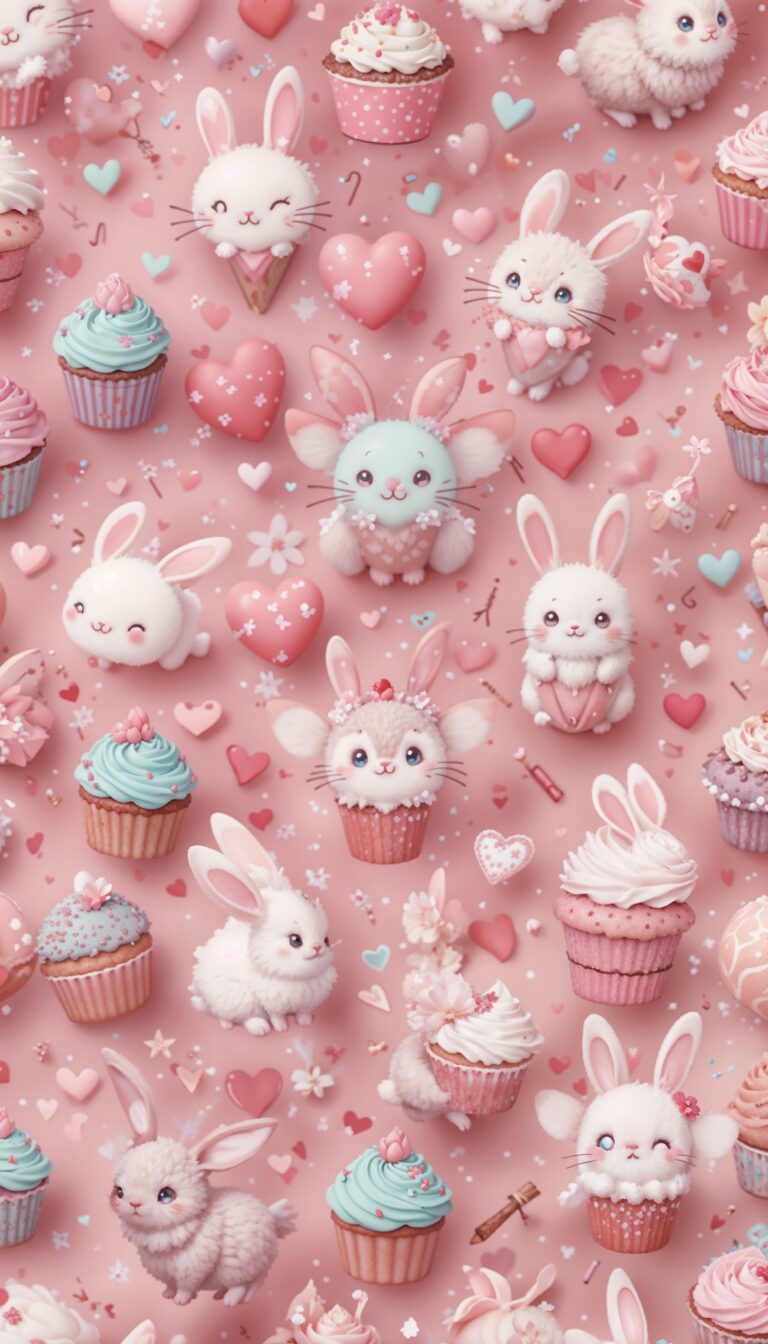 Kawaii_Style_Cute_Bunnies_Hearts_And_Cupcakes_Pastel_Pink_And_Mint_Tones_mobile_phone_wallpaper_HD_Best_Wallpapers_for_Girls