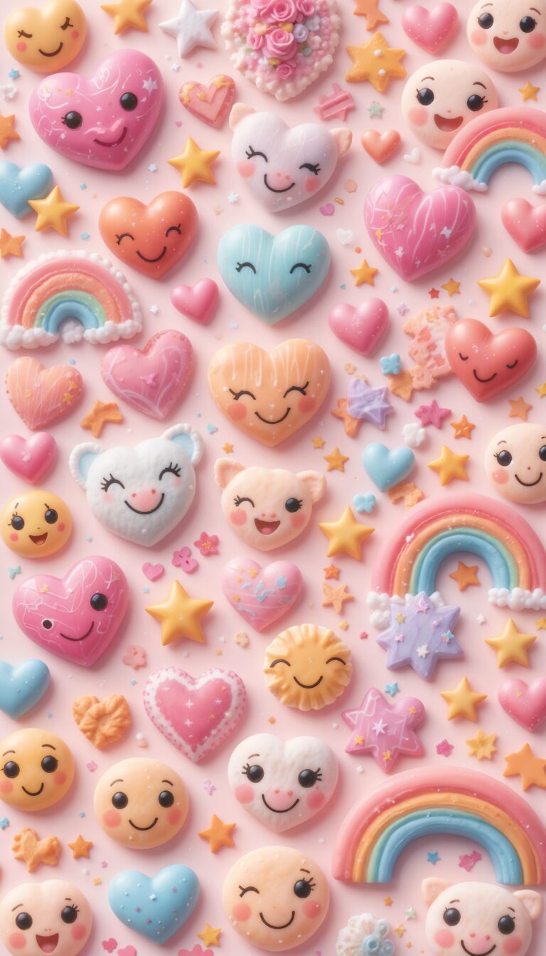 Pastel_Collage_With_Hearts_Stars_Rainbows_And_Smiley_Faces_Playful_And_Cute_Design_mobile_phone_wallpaper_HD_Best_Wallpapers_for_Girls