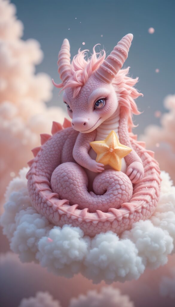 Pastel_Pink_Dragon_On_Cloud_Holding_Tiny_Plush_Star_Cute_Wallpaper_For_Phone