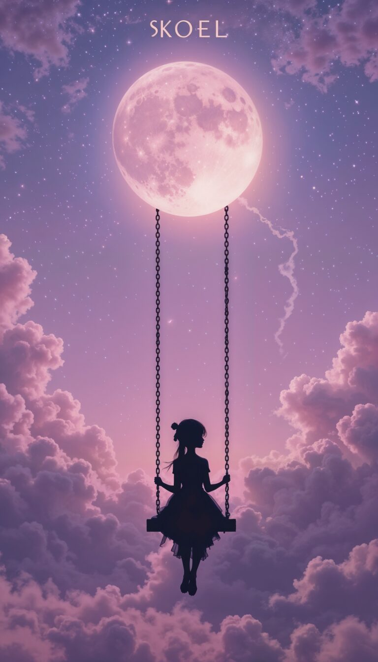 Pastel_Pink_Sky_With_Fluffy_Clouds_Girl_On_Swing_Hanging_From_The_Moon_Dreamy_Aesthetic_mobile_phone_wallpaper_HD_Best_Wallpapers_for_Girls