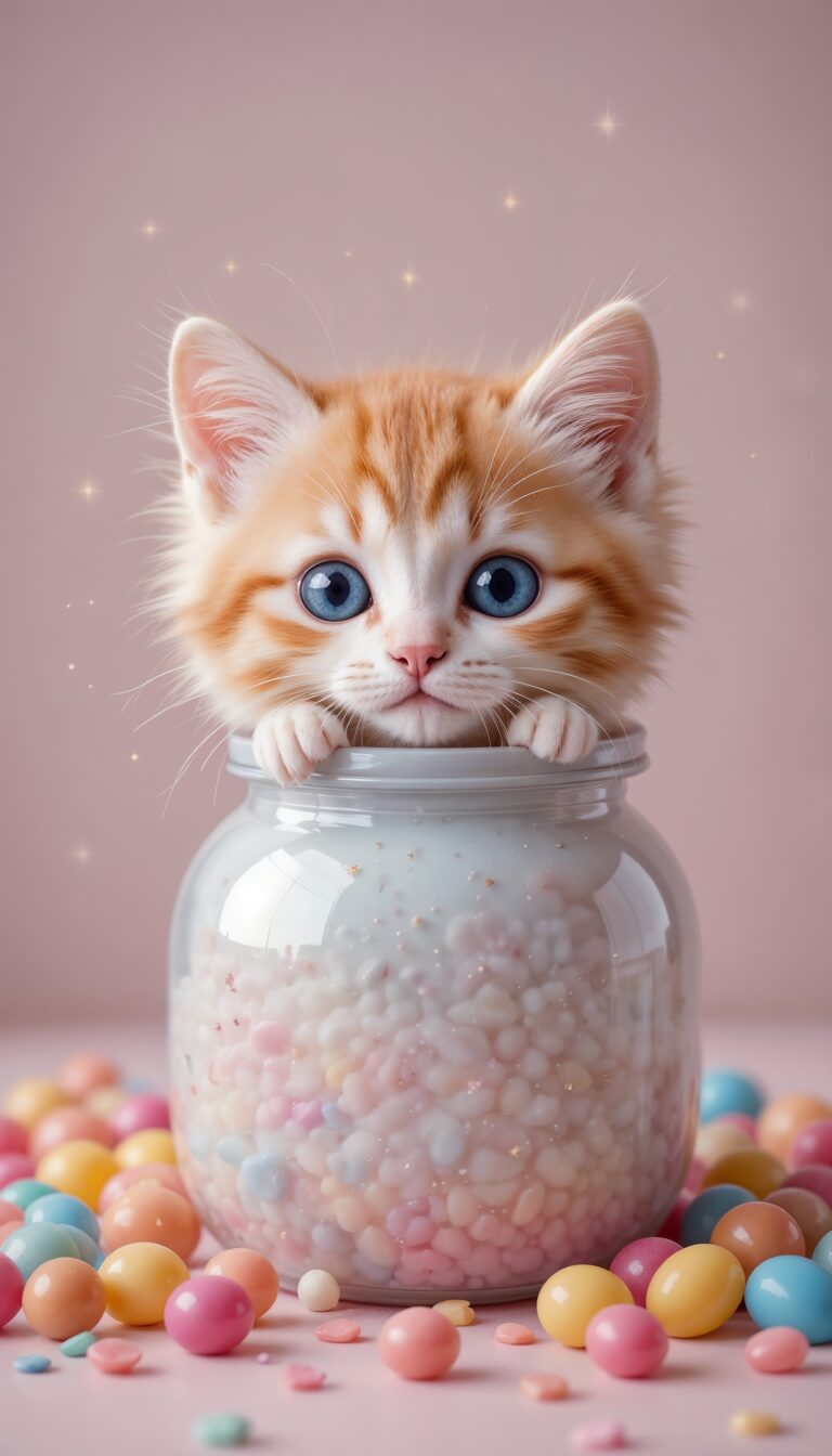 Round_Kitten_Head_In_Pastel_Candy_Jar_With_Jellybeans_And_Sparkles_Cute_Wallpaper_For_Phone
