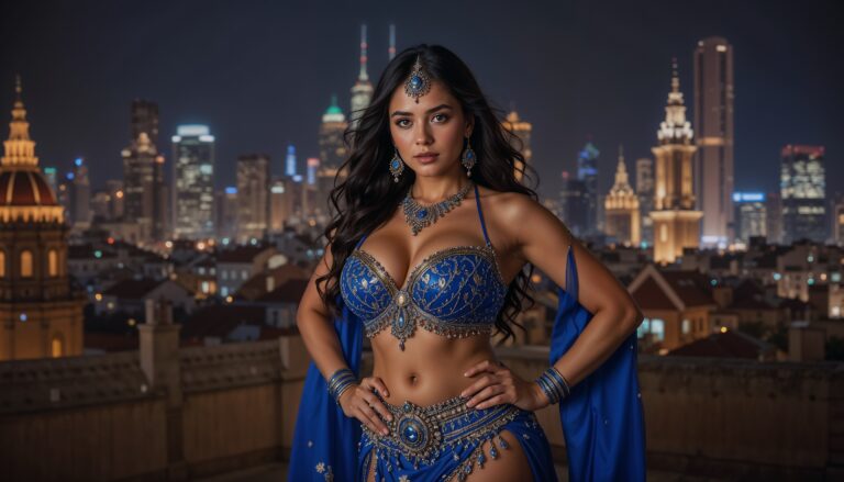 Royal_Blue_Arabic_Curvy_Belly_Dancer_With_Voluptuous_Figure_Hips_42_Waist_30_Chest_40_On_City_Rooftop_At_Night_mobile_phone_wallpaper_HD
