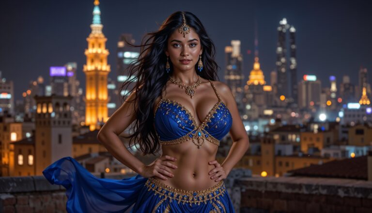 Royal_Blue_Arabic_Curvy_Belly_Dancer_With_Voluptuous_Figure_Hips_42_Waist_30_Chest_40_On_City_Rooftop_At_Night_mobile_phone_wallpaper_HD