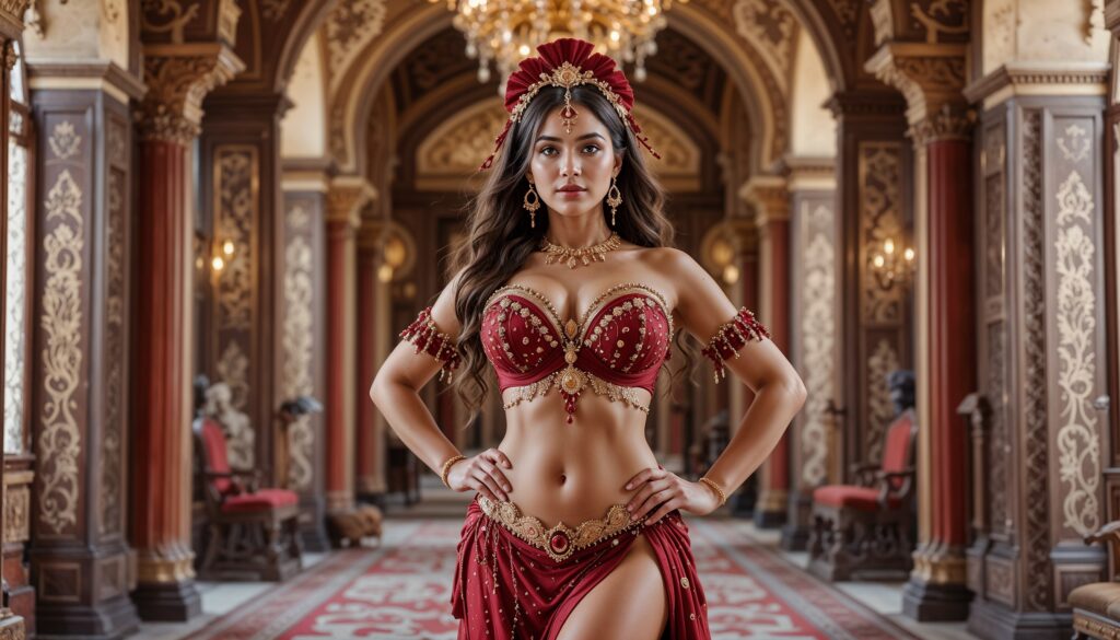 Ruby_Red_Belly_Dancer_With_Voluptuous_Figure_Hips_42_Waist_30_Chest_40_Inside_Arabian_Palace_Interior_mobile_phone_wallpaper_HD