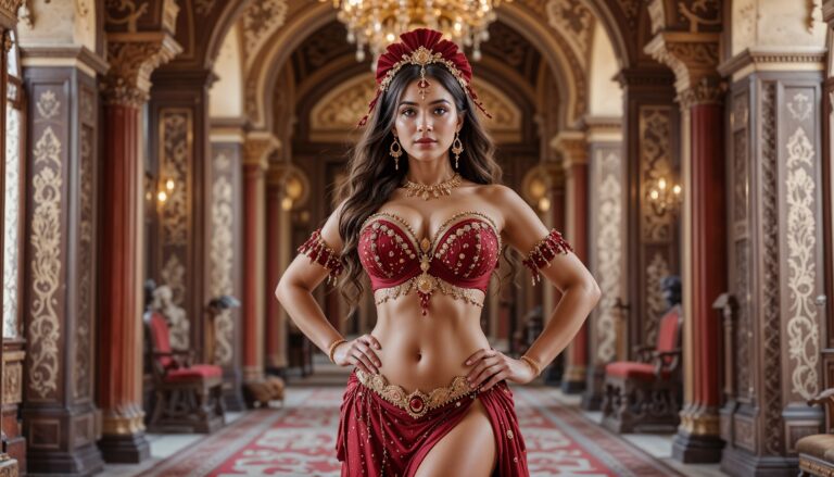 Ruby_Red_Belly_Dancer_With_Voluptuous_Figure_Hips_42_Waist_30_Chest_40_Inside_Arabian_Palace_Interior_mobile_phone_wallpaper_HD