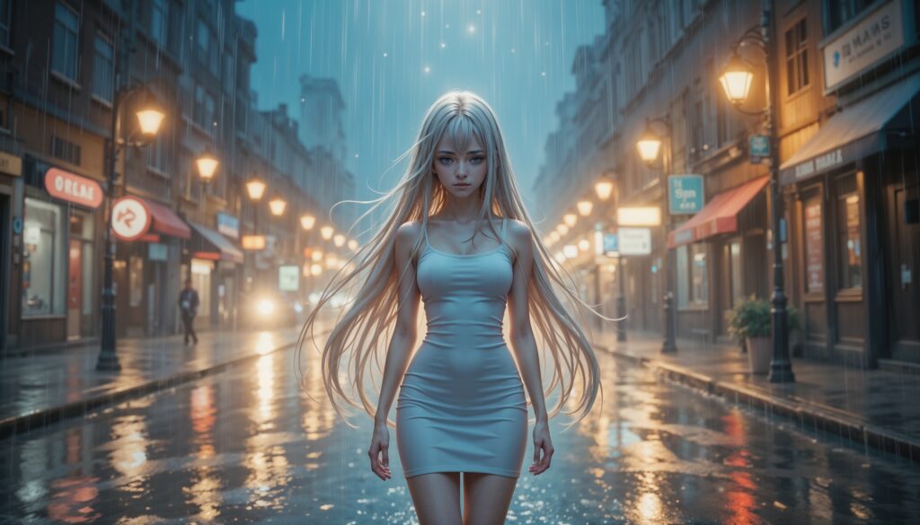 Lonely Elegance in the Rain – Romantic Sadness 1 Sad_Anime_Girl_With_Long_Hair_In_Tight_White_Dress_Under_Rain_Lonely_Street_Image_Of_Sad_Anime