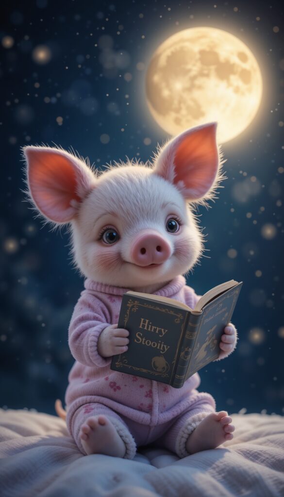 Soft_Toy_Piglet_Wearing_Pajamas_Holding_Bedtime_Storybook_Under_Moon_Cute_Wallpaper_For_Phone