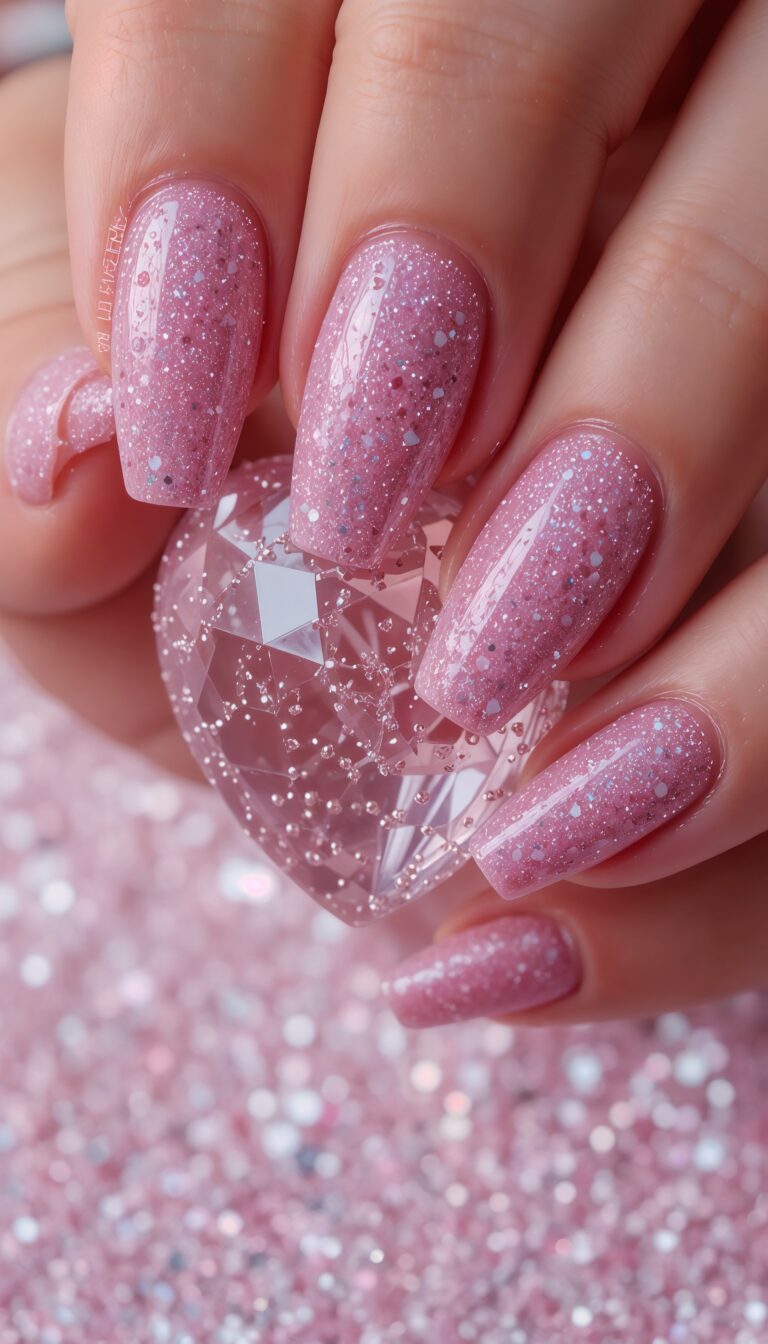 Sparkly_Pink_Nails_Holding_Crystal_Heart_With_Glitter_Background_Glam_And_Chic_Aesthetic_mobile_phone_wallpaper_HD_Best_Wallpapers_for_Girls