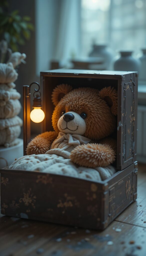 Teddy_Bear_Tucked_Into_Matchbox_Bed_With_Tiny_Glowing_Night_Light_Cute_Wallpaper_For_Phone