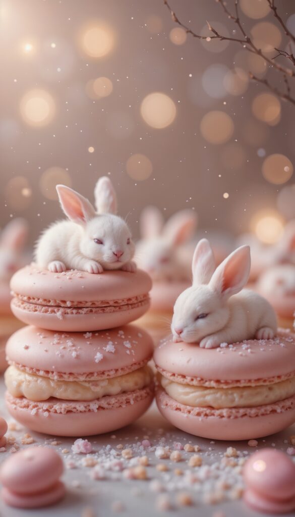 Tiny_Bunnies_Sleeping_Inside_Macarons_With_Sparkles_And_Glow_Cute_Wallpaper_For_Phone