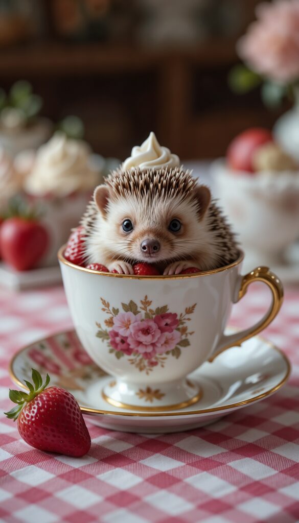 Tiny_Hedgehog_In_Teacup_With_Strawberries_And_Whipped_Cream_Cute_Wallpaper_For_Phone