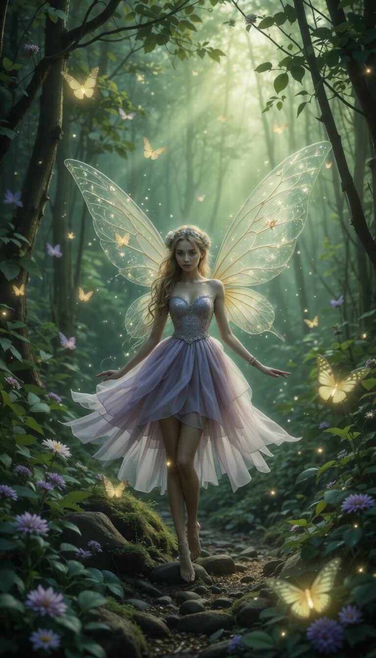 Whimsical_Fairy_In_Forest_Surrounded_By_Glowing_Butterflies_And_Sparkles_Soft_Green_And_Lilac_Tones_mobile_phone_wallpaper_HD_Best_Wallpapers_for_Girls