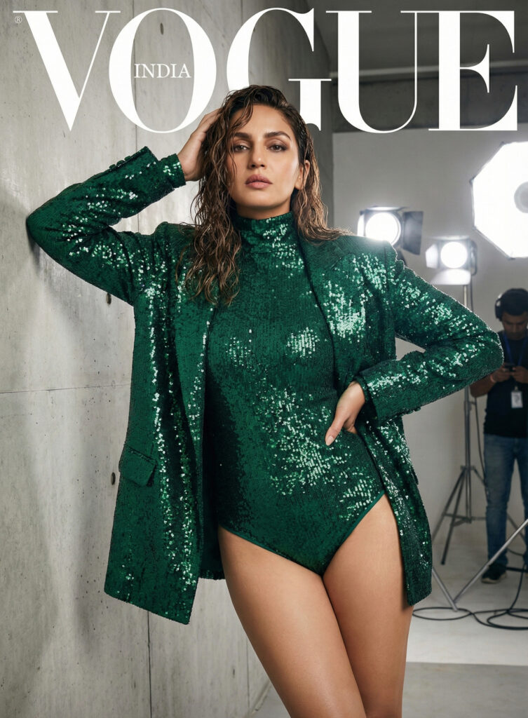 Huma Qureshi Dazzles in Green Sequin Bodysuit: See the Stunning Vogue India Photoshoot
