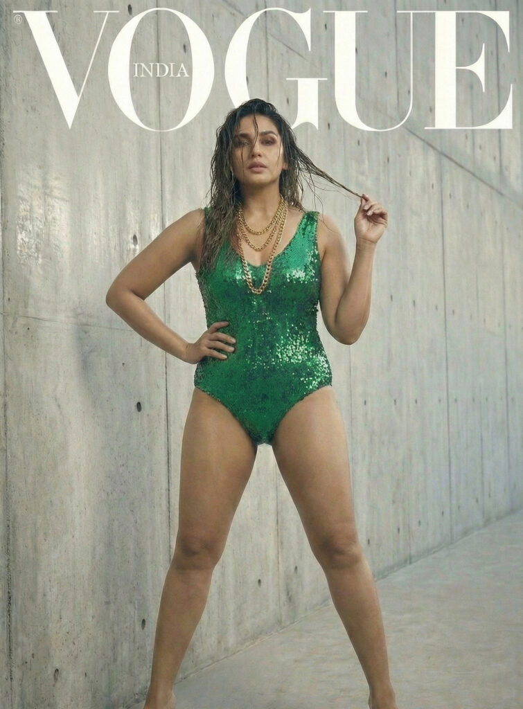 Hot Huma Qureshi photoshoot shiny green bodysuit 1