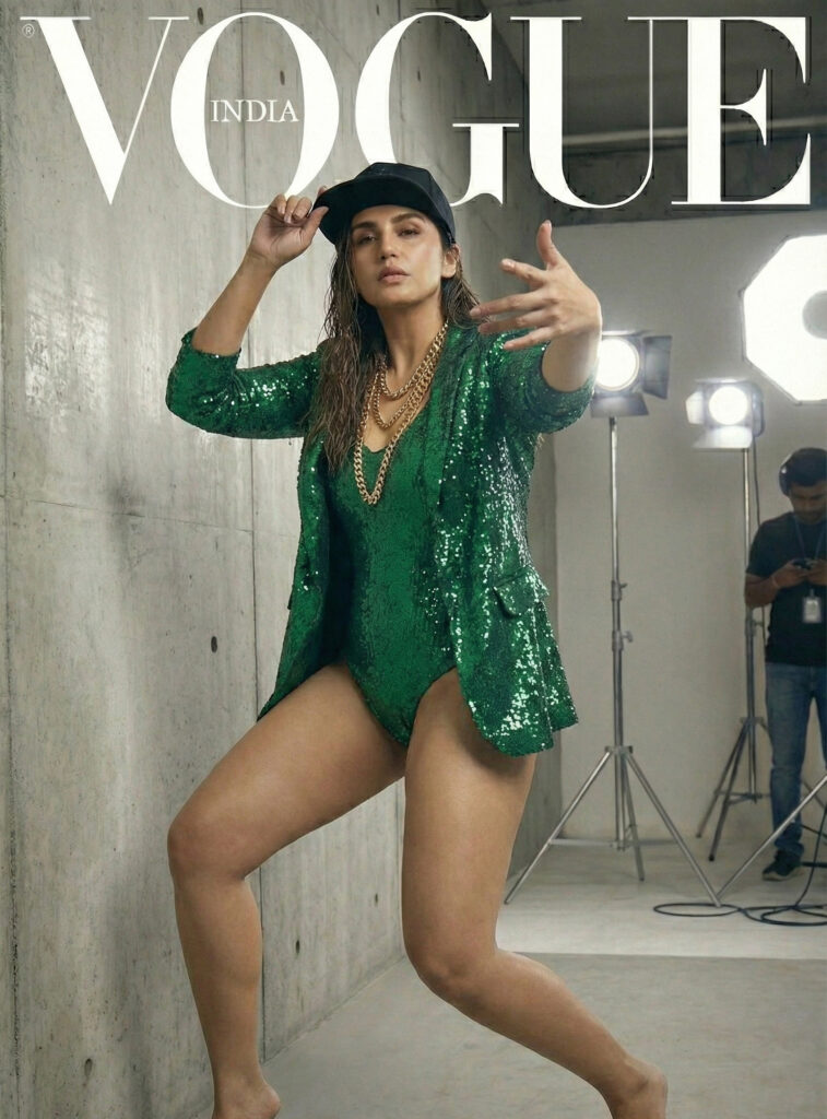 Hot Huma Qureshi photoshoot shiny green bodysuit hip hip pose