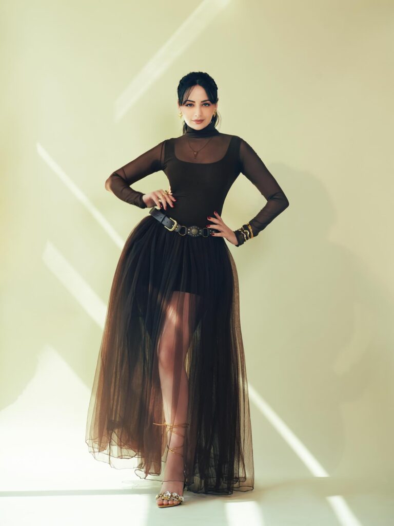 Zoya Afroz Western Sheer Skirt Look Modern Fashion photoshoot brown Bodysuit Style 2026 10