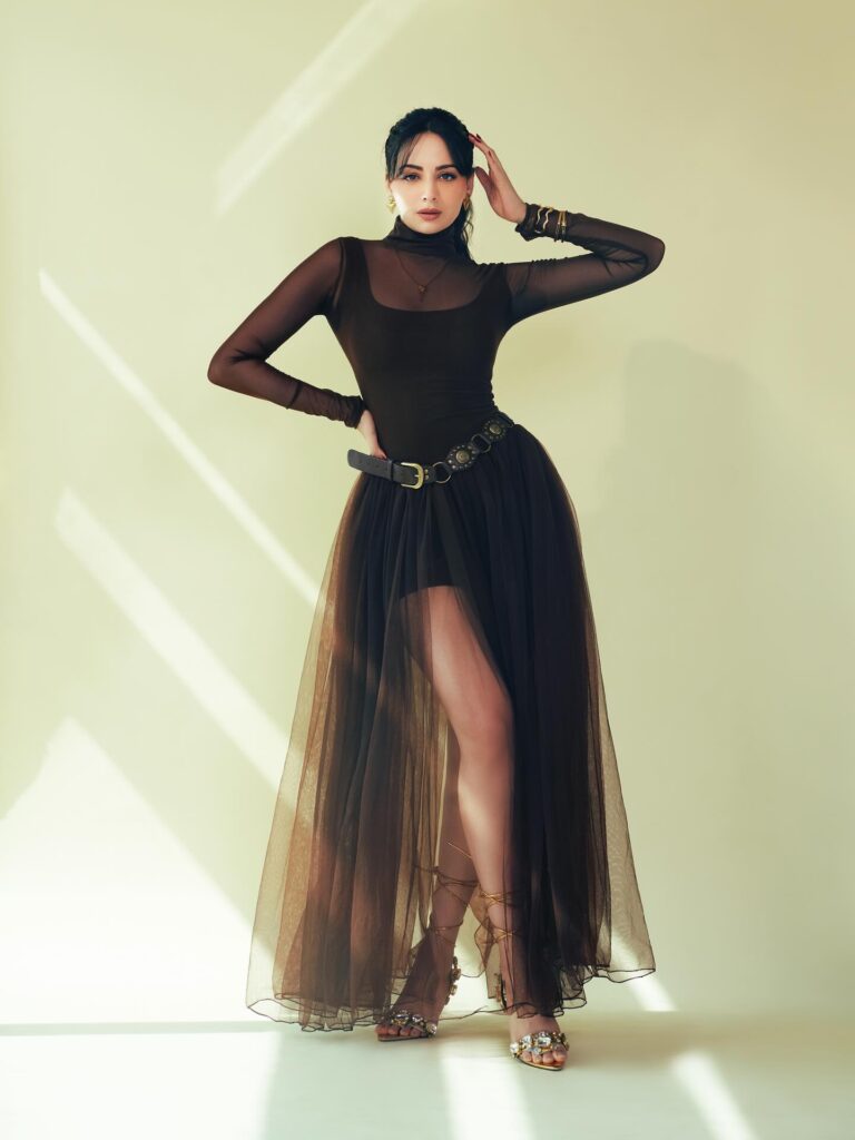 Zoya Afroz Western Sheer Skirt Look Modern Fashion photoshoot brown Bodysuit Style 2026 3