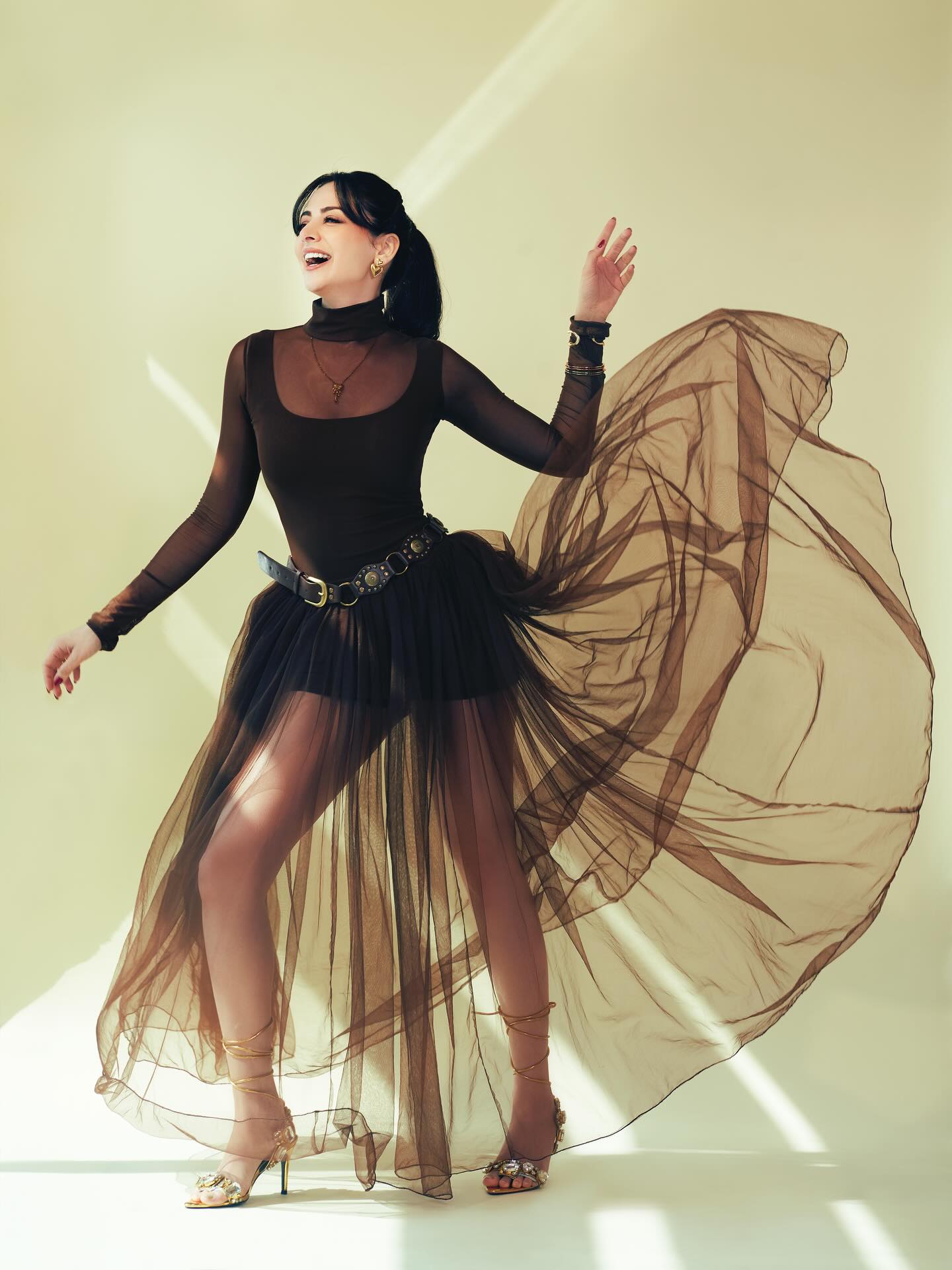 Zoya Afroz Western Sheer Skirt Look Modern Fashion photoshoot brown Bodysuit Style 2026 4