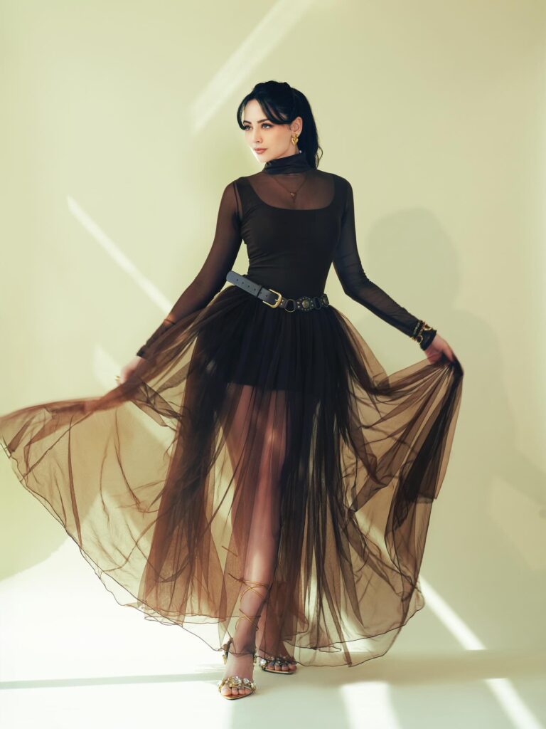 Zoya Afroz Western Sheer Skirt Look Modern Fashion photoshoot brown Bodysuit Style 2026 6