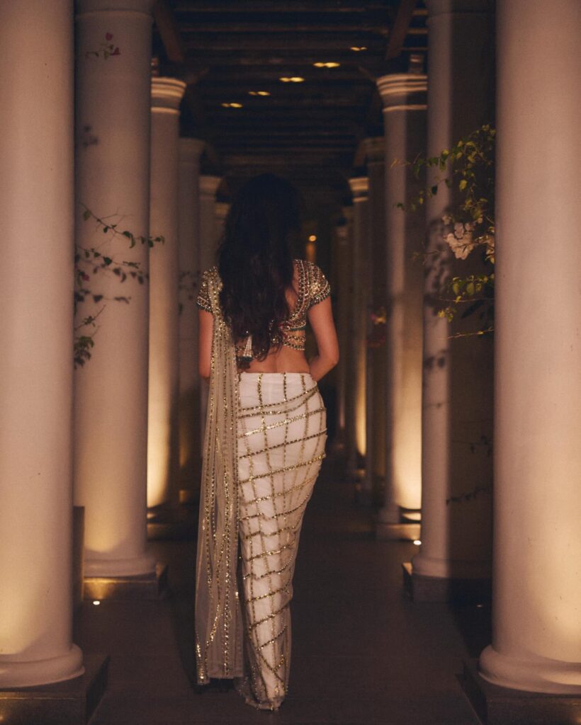 disha patani embroidered blouse white saree photo