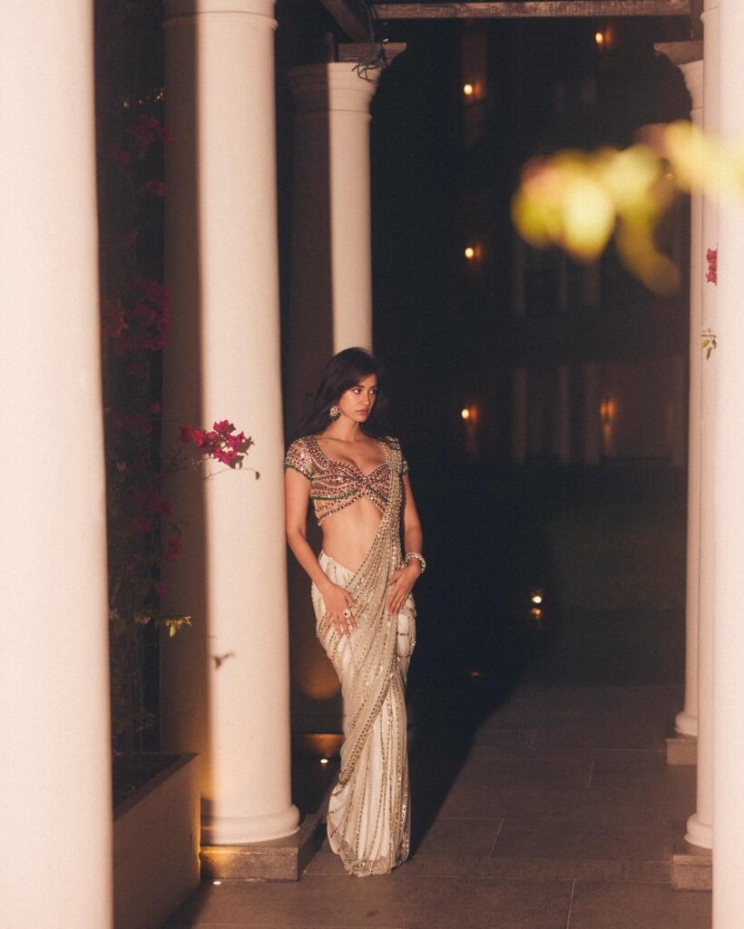 disha patani stylish white saree fashion photo