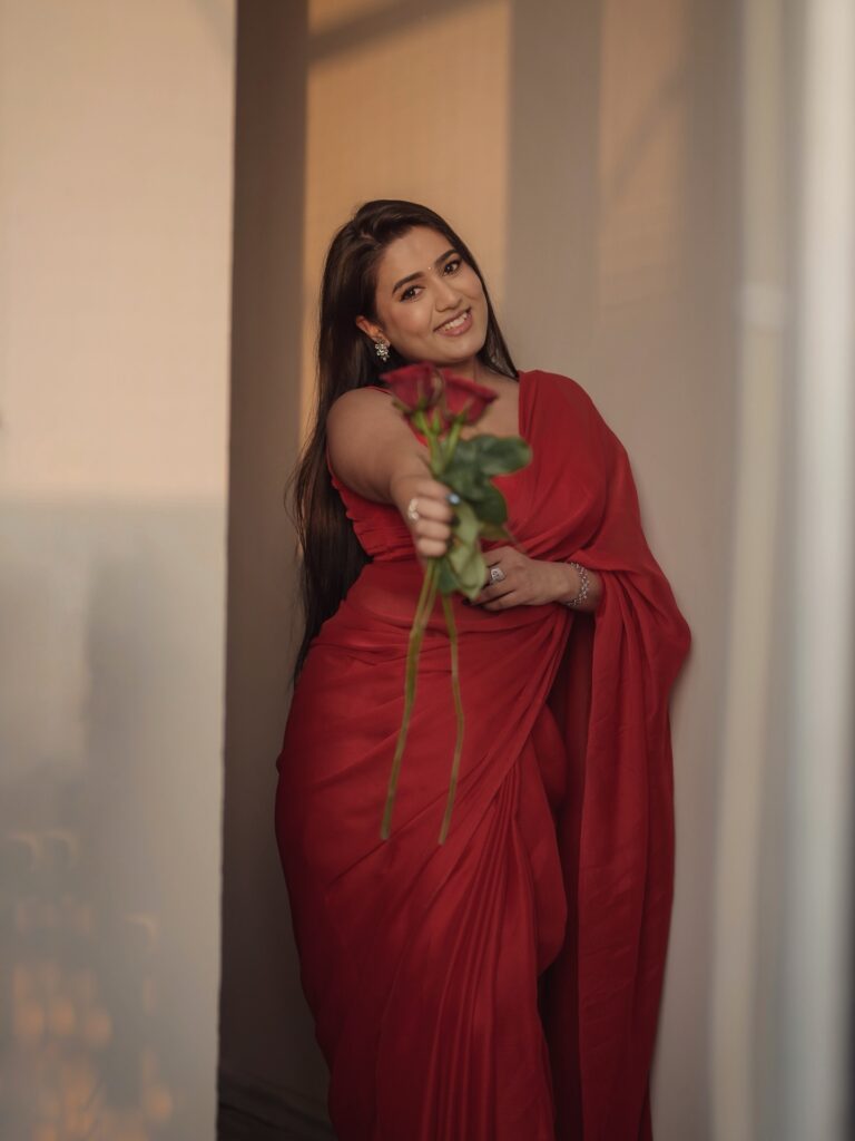 garima chaurasia beautiful red saree actress portrait