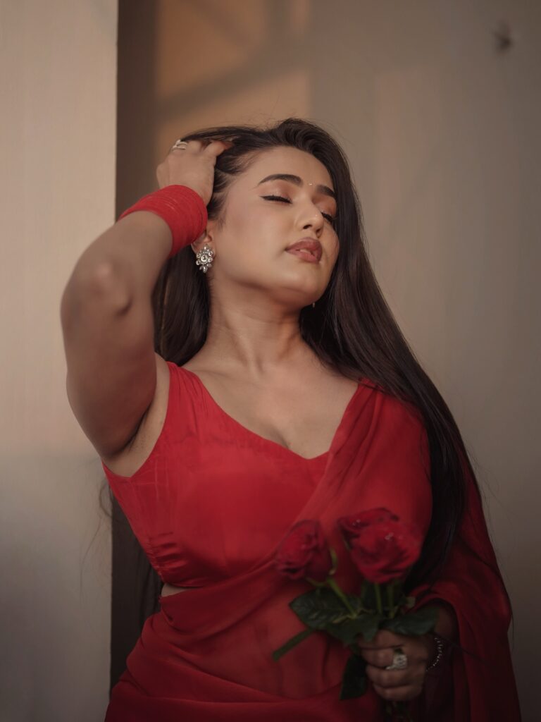 garima chaurasia celebrity red saree photoshoot