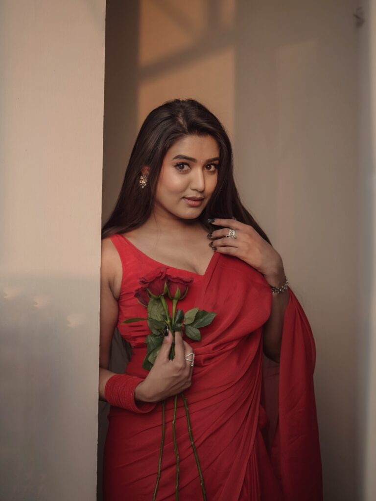 garima chaurasia elegant red saree fashion photoshoot