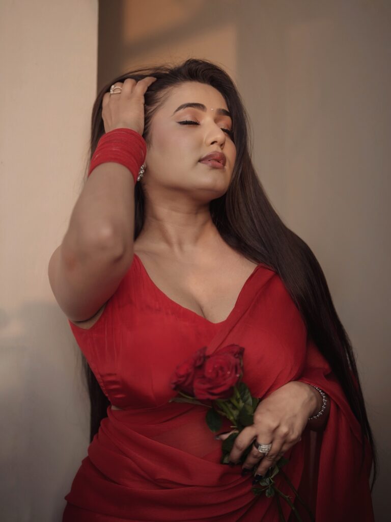 garima chaurasia fashion red saree photoshoot gallery