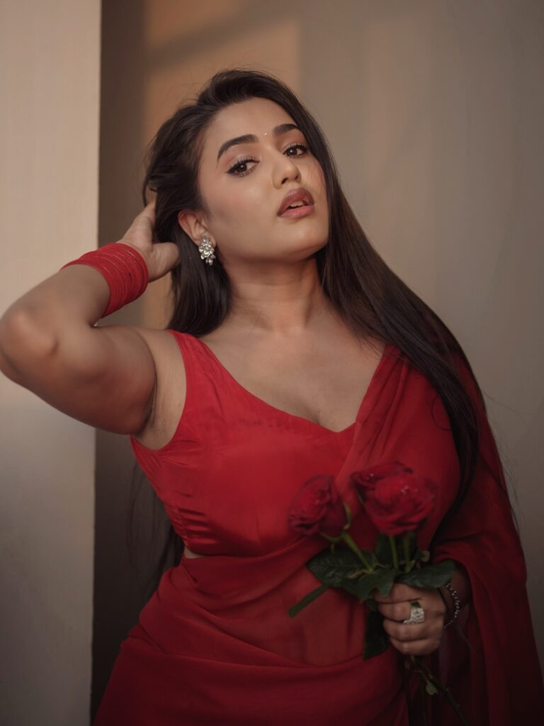 garima chaurasia indian beauty red saree portrait