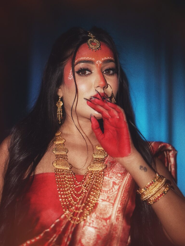 garima chaurasia red saree traditional look photoshoot