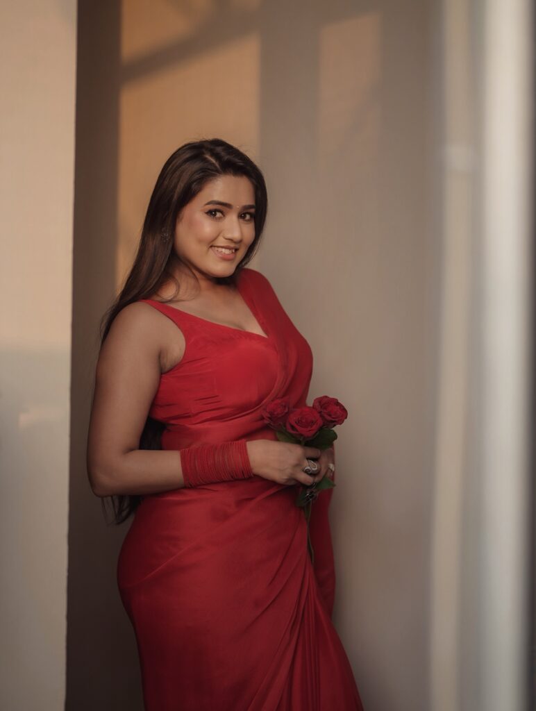 garima chaurasia stunning red saree celebrity images