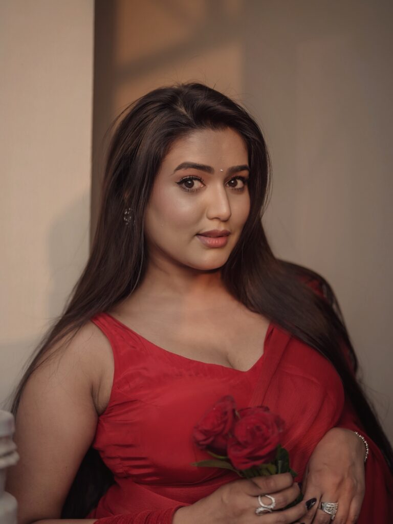 garima chaurasia stunning red saree rose photos