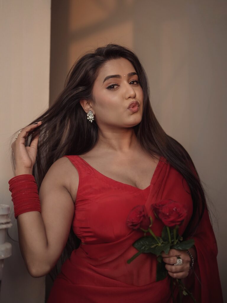 garima chaurasia traditional red saree celebrity images